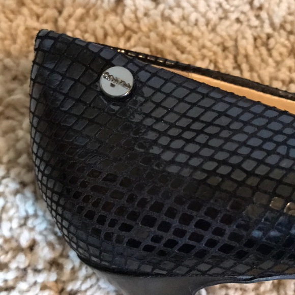 Calvin Klein Black Leather Peep-toe High Heels - Picture 9 of 12